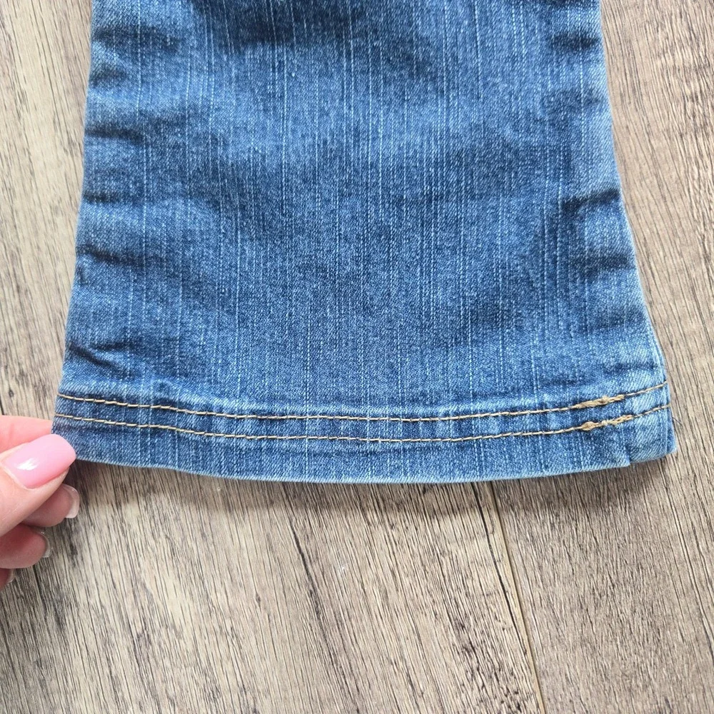 Mudd Girls Blue Flare Jeans Floral Embroidered Side Stripe Denim Pants 3T Y2K